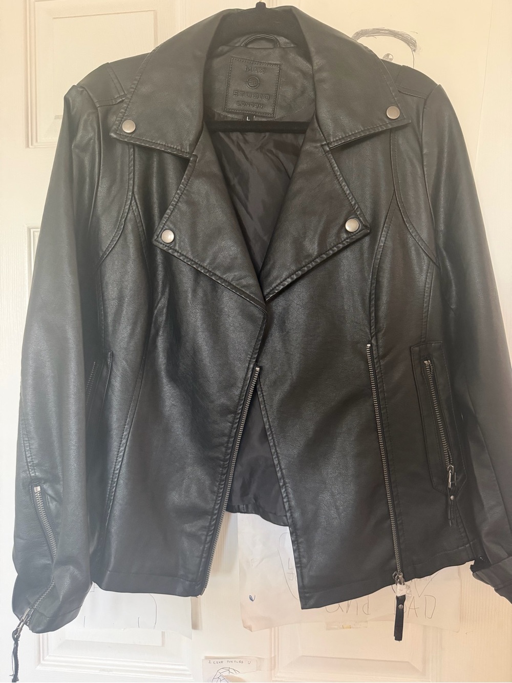 Max Studio Black Faux Leather Asymmetrical Moto Jacket
